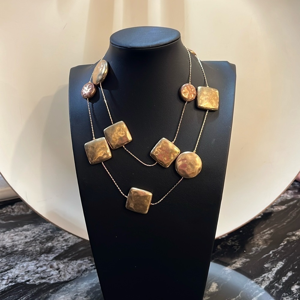Gold-Tone Multi-Drop Square & Round Pendant Necklace